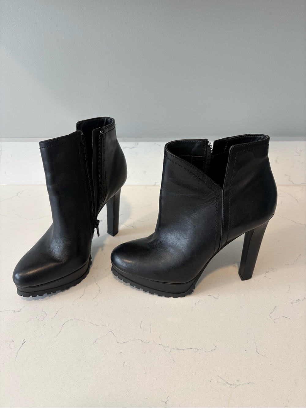 Black Women's High-Heel Leather Ankle Boots
